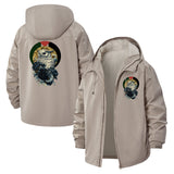 Owl Illustration Unisex Full-Zip Printed Waterproof Hooded Windbreaker