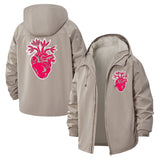 Anatomical Heart Botanical Unisex Full-Zip Printed Waterproof Hooded Windbreaker