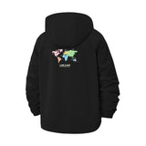 World Map Unisex Full-Zip Printed Waterproof Hooded Windbreaker
