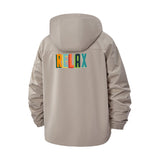 Relax Typographic Unisex Full-Zip Printed Waterproof Hooded Windbreaker