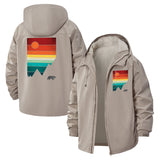Mountain Sunset Bear Unisex Full-Zip Printed Waterproof Hooded Windbreaker