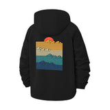 Retro Sunset Waves Unisex Full-Zip Printed Waterproof Hooded Windbreaker