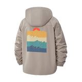 Retro Sunset Waves Unisex Full-Zip Printed Waterproof Hooded Windbreaker