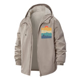 Retro Sunset Waves Unisex Full-Zip Printed Waterproof Hooded Windbreaker