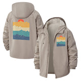 Retro Sunset Waves Unisex Full-Zip Printed Waterproof Hooded Windbreaker