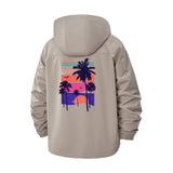 Tropical Sunset Paradise Unisex Full-Zip Printed Waterproof Hooded Windbreaker