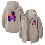 Tropical Sunset Paradise Unisex Full-Zip Printed Waterproof Hooded Windbreaker