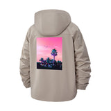 Sunset Palm Landscape Unisex Full-Zip Printed Waterproof Hooded Windbreaker