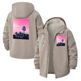 Sunset Palm Landscape Unisex Full-Zip Printed Waterproof Hooded Windbreaker