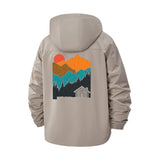 Mountain Sunset Scene Unisex Full-Zip Printed Waterproof Hooded Windbreaker