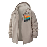 Mountain Sunset Scene Unisex Full-Zip Printed Waterproof Hooded Windbreaker