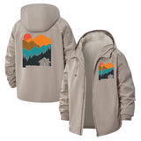 Mountain Sunset Scene Unisex Full-Zip Printed Waterproof Hooded Windbreaker