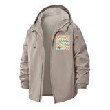 Geometric Pattern Unisex Full-Zip Printed Waterproof Hooded Windbreaker