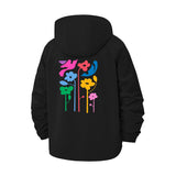 Playful Floral Motif Unisex Full-Zip Printed Waterproof Hooded Windbreaker