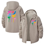 Playful Floral Motif Unisex Full-Zip Printed Waterproof Hooded Windbreaker