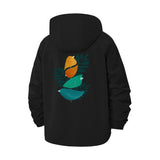 Modern Bird Illustration Unisex Full-Zip Printed Waterproof Hooded Windbreaker
