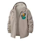 Modern Bird Illustration Unisex Full-Zip Printed Waterproof Hooded Windbreaker
