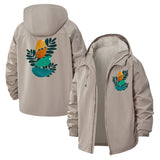 Modern Bird Illustration Unisex Full-Zip Printed Waterproof Hooded Windbreaker