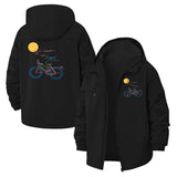 Abstract Bicycle and Sun Unisex Full-Zip Printed Waterproof Hooded Windbreaker