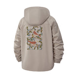 Folk Bird Motif Unisex Full-Zip Printed Waterproof Hooded Windbreaker