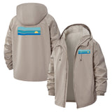 Minimal Sunset Waves Unisex Full-Zip Printed Waterproof Hooded Windbreaker