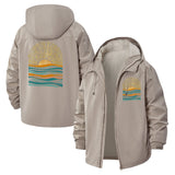 Sunrise Waves Unisex Full-Zip Printed Waterproof Hooded Windbreaker