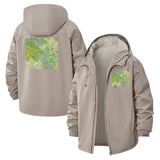 Tropical Leaf Pattern Unisex Full-Zip Printed Waterproof Hooded Windbreaker