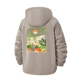 Sunset Botanical Cat Unisex Full-Zip Printed Waterproof Hooded Windbreaker