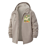 Sunset Botanical Cat Unisex Full-Zip Printed Waterproof Hooded Windbreaker