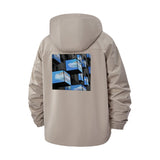 Modern Urban Architecture Unisex Full-Zip Printed Waterproof Hooded Windbreaker
