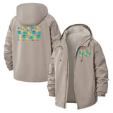 Retro Geometric Shapes Unisex Full-Zip Printed Waterproof Hooded Windbreaker