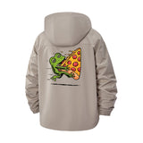 Frog Eating Pizza Unisex Full-Zip Printed Waterproof Hooded Windbreaker
