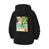 Modern Botanical Art Unisex Full-Zip Printed Waterproof Hooded Windbreaker