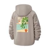 Modern Botanical Art Unisex Full-Zip Printed Waterproof Hooded Windbreaker