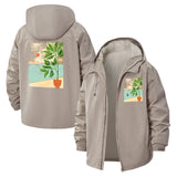 Modern Botanical Art Unisex Full-Zip Printed Waterproof Hooded Windbreaker