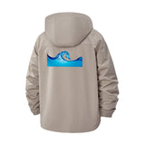 Ocean Wave Motif Unisex Full-Zip Printed Waterproof Hooded Windbreaker