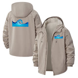 Ocean Wave Motif Unisex Full-Zip Printed Waterproof Hooded Windbreaker