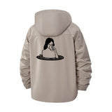 Contemplative Woman Illustration Unisex Full-Zip Printed Waterproof Hooded Windbreaker