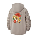 Mushroom Motif Unisex Full-Zip Printed Waterproof Hooded Windbreaker
