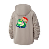 Whimsical Frog and Mushroom Unisex Full-Zip Printed Waterproof Hooded Windbreaker