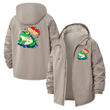 Whimsical Frog and Mushroom Unisex Full-Zip Printed Waterproof Hooded Windbreaker