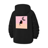 Cat and Moon Unisex Full-Zip Printed Waterproof Hooded Windbreaker