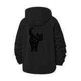 Black Cat Motif Unisex Full-Zip Printed Waterproof Hooded Windbreaker