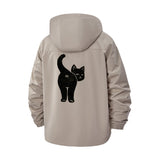 Black Cat Motif Unisex Full-Zip Printed Waterproof Hooded Windbreaker