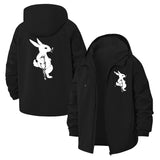 Edgy Rabbit Illustration Unisex Full-Zip Printed Waterproof Hooded Windbreaker