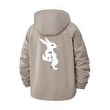 Edgy Rabbit Illustration Unisex Full-Zip Printed Waterproof Hooded Windbreaker