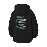 Abstract Fish Motif Unisex Full-Zip Printed Waterproof Hooded Windbreaker