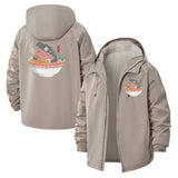 Cute Hippo Ramen Unisex Full-Zip Printed Waterproof Hooded Windbreaker