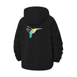 Geometric Hummingbird Unisex Full-Zip Printed Waterproof Hooded Windbreaker