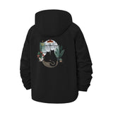 Whimsical Cat and Mushroom Unisex Full-Zip Printed Waterproof Hooded Windbreaker